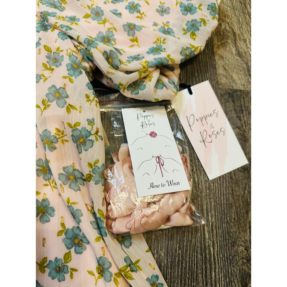 Poppies & Roses Girls Pink Blue Floral Puff Sleeve Casual Dress Size Small NWT - Picture 4 of 5